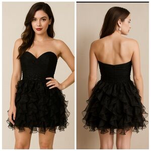 NWT SHERRI HILL Black Strapless Embellished Ruffle Mini Dress Size 8 Prom Dress